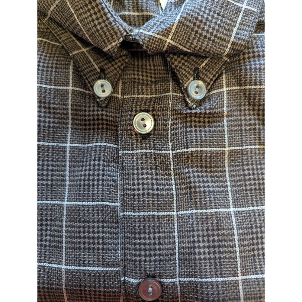 Vintage Stone Work Long Sleeve Cotton Shirt Brown/White Windowpane Plaid NWT